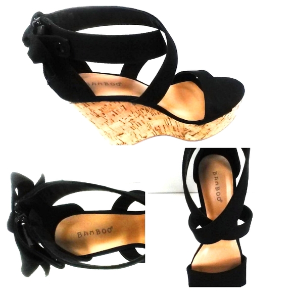 NEW!Black Wedges Heel W/Bow! - Picture 3 of 11